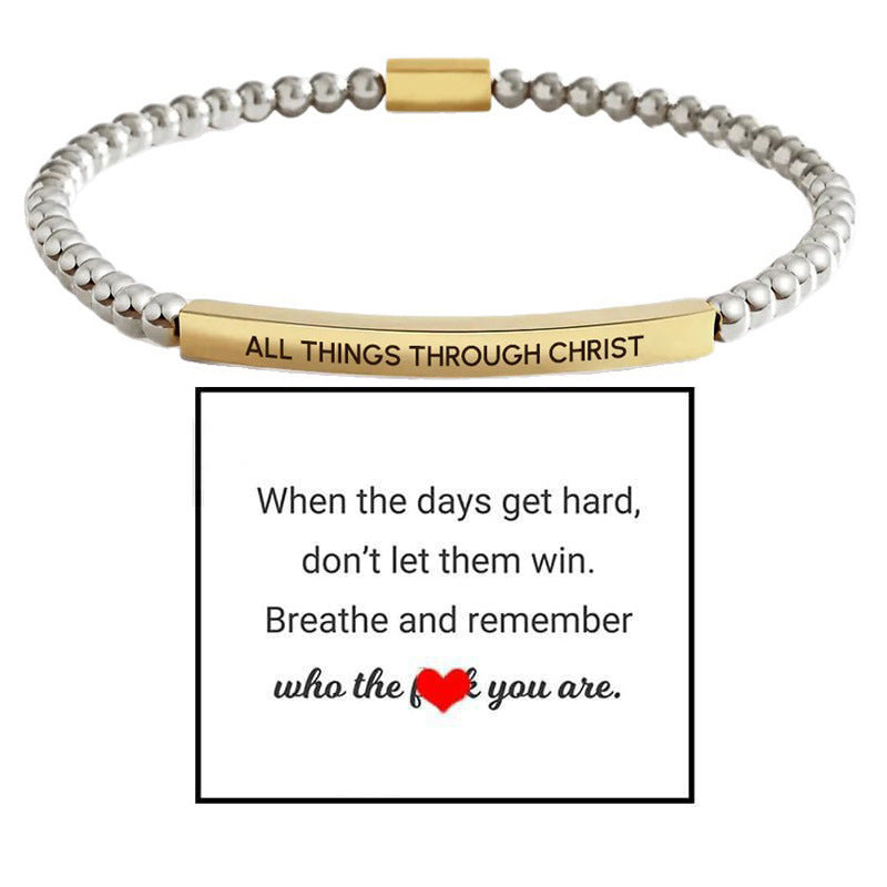 4mm Gold Bead Bracelet With Stainless Steel Curved Tube And Laser Engraving