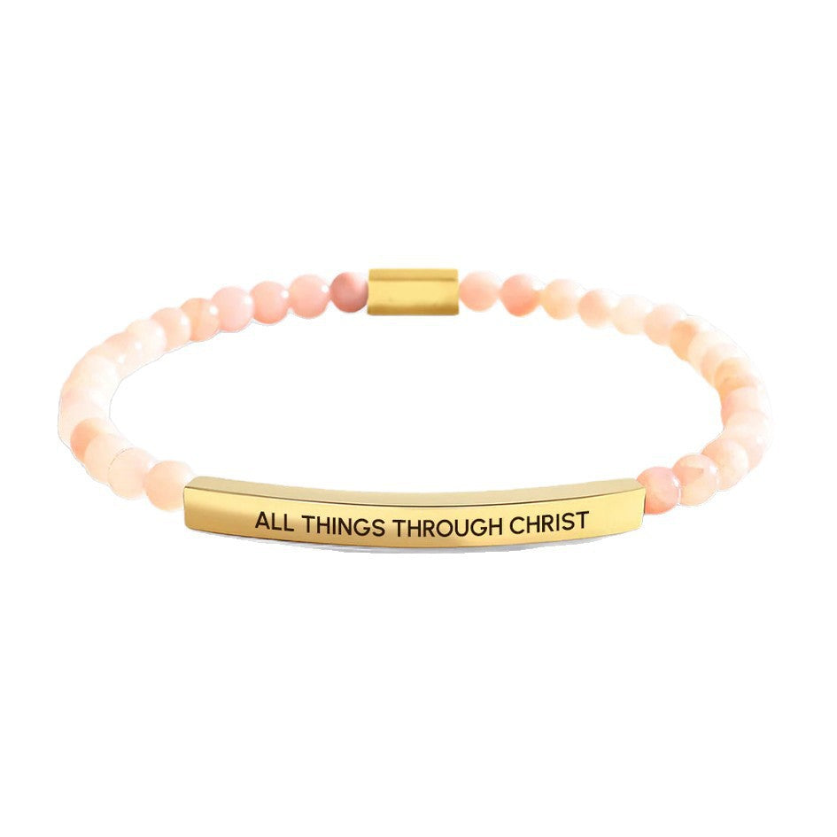 4mm Gold Bead Bracelet With Stainless Steel Curved Tube And Laser Engraving