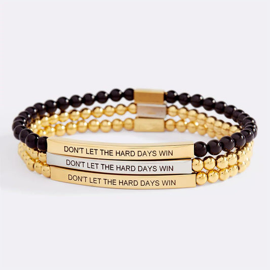 4mm Gold Bead Bracelet With Stainless Steel Curved Tube And Laser Engraving