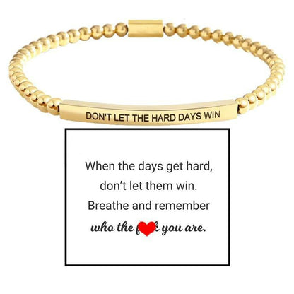 4mm Gold Bead Bracelet With Stainless Steel Curved Tube And Laser Engraving