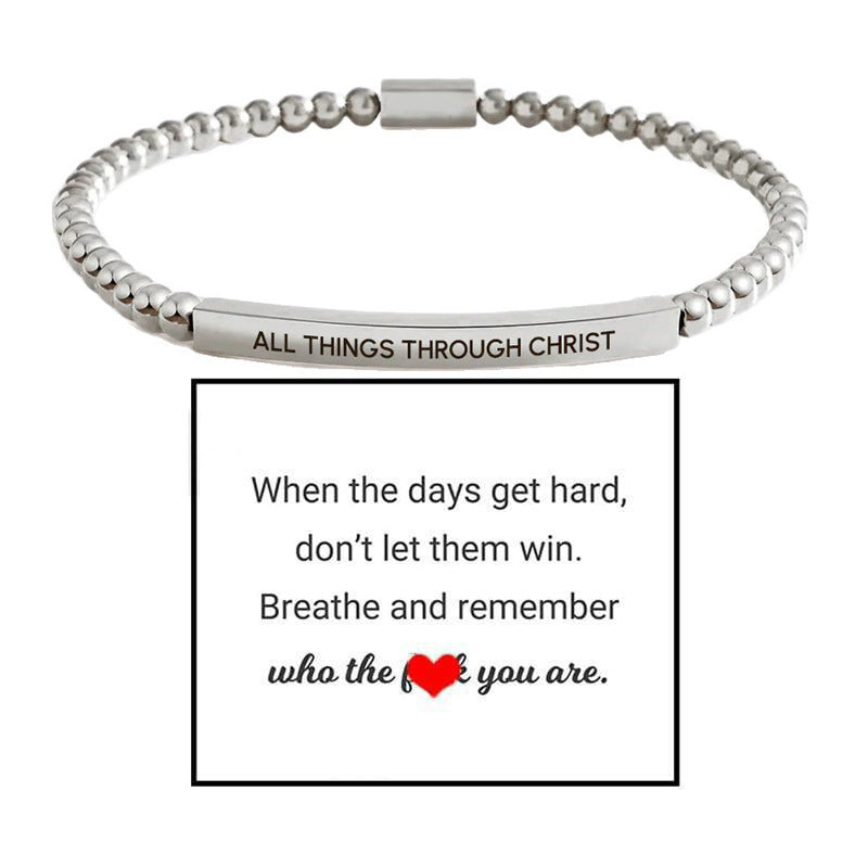 4mm Gold Bead Bracelet With Stainless Steel Curved Tube And Laser Engraving